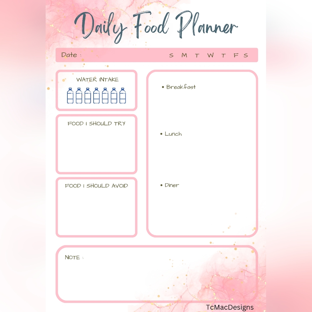 Daily Food Planner Sheet